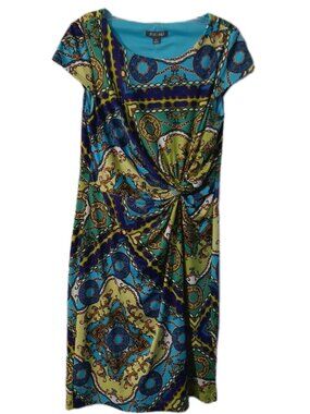 Roz & Ali Womens Dress Size 10 Green Blue Sleeveless Paisley Length 38"